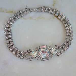 VTG MCM Costume Jewelry Clear Glass Rhinestone Jewel Two Row Sparkly Bracelet